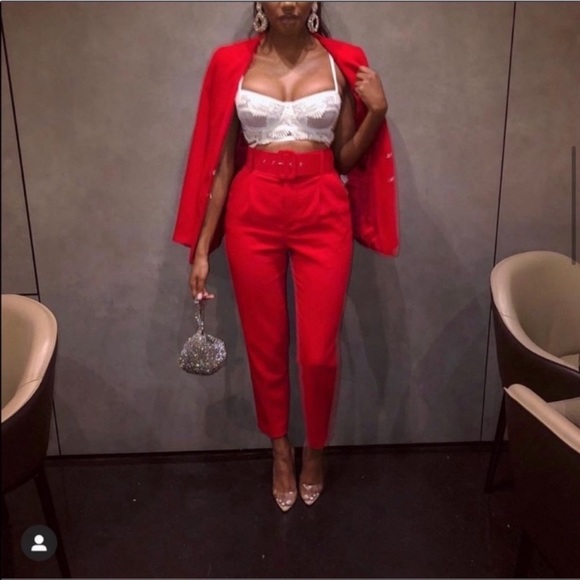 🔥 ZARA 2 PIECE LAPELLESS BLAZER AND FABRIC COVERED BELT PANT SET SIZE S&L ❤️🔥 - Picture 2 of 7